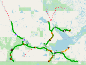 Map showing alerts and closures on DriveNWT website July 7
